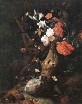 Rachel Ruysch : Flowers on a Tree Trunk